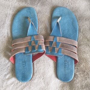 Bed Stu Yoli Blue Alkaline leather Slide sandals